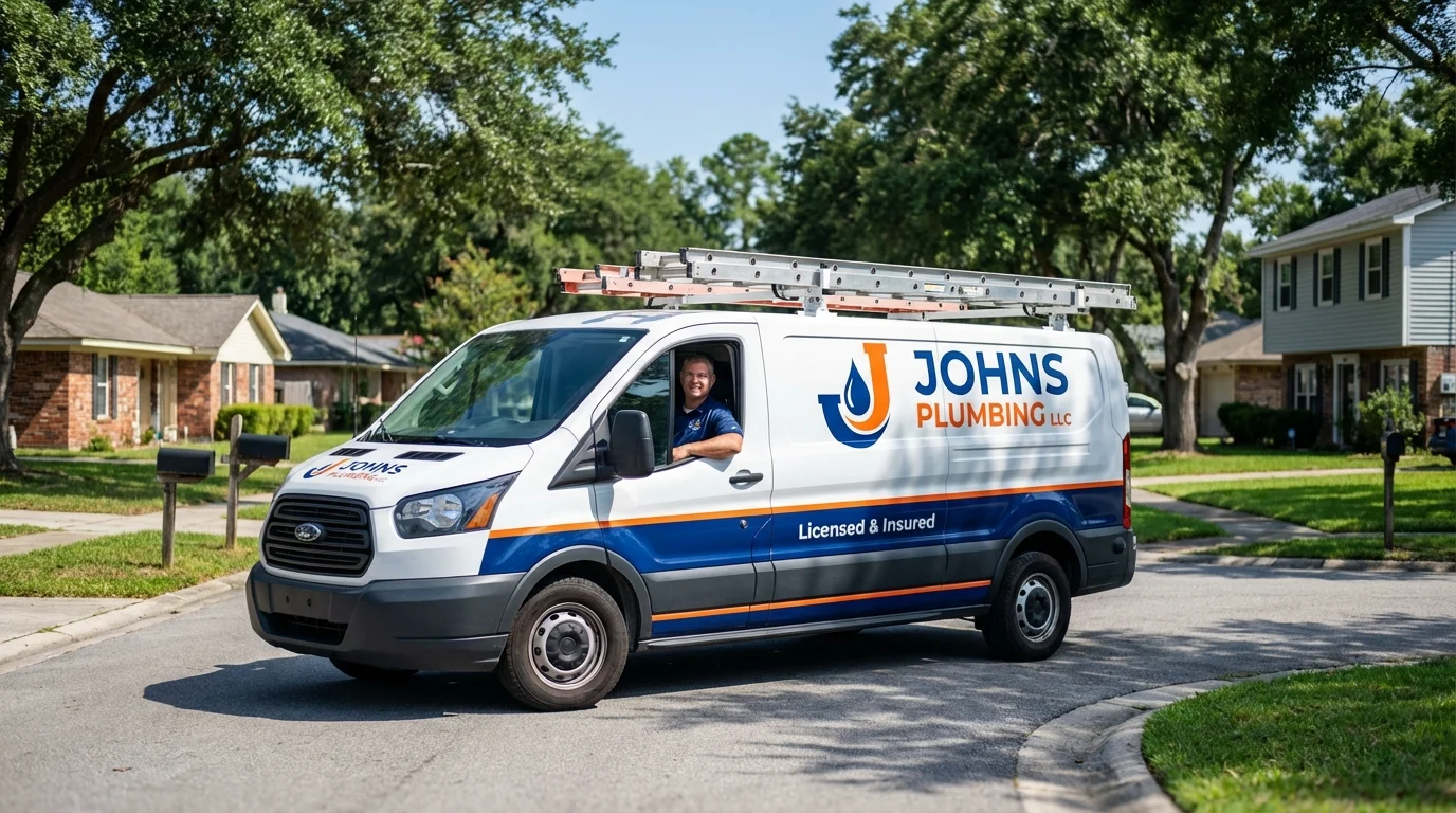 Johns Plumbing LLC service van in Sugar Land, TX