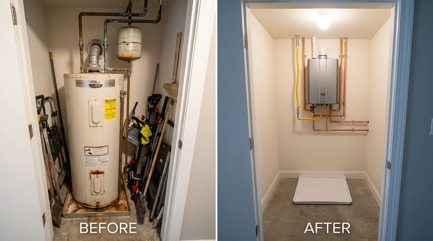 Tank water heater versus wall-mounted tankless unit comparison for Sugar Land, TX homeowners