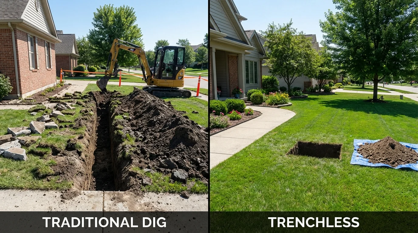 Trenchless sewer repair with minimal yard damage versus traditional excavation in Sugar Land, TX